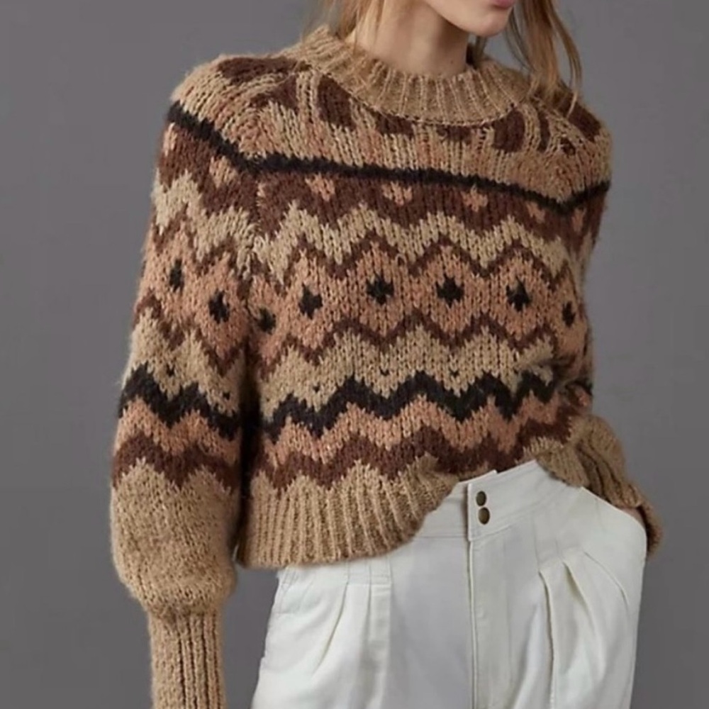 Anthropologie Brown and Black Patterned Turtleneck Sweater